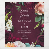 Burgundy Rose und Ranunculus Wedding Weinetikett (Einzelnes Label)