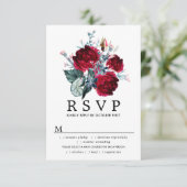 Burgundy Rose Wedding RSVP Card, Mahlzeiten Option Karte (Stehend Vorderseite)