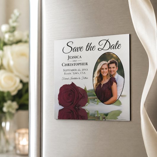 Burgundy Rose Wedding Save the Date Foto Magnet