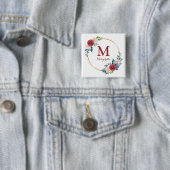 Burgundy Rose Wreath Custom Monogram & Name Button (Beispiel)