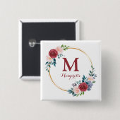 Burgundy Rose Wreath Custom Monogram & Name Button (Vorne & Hinten)