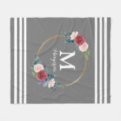 Burgundy Rose Wreath Custom Monogram & Name Fleecedecke (Vorderseite (Horizontal))