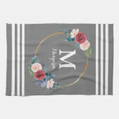 Burgundy Rose Wreath Custom Monogram & Name Geschirrtuch (Horizontal)