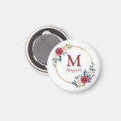 Burgundy Rose Wreath Custom Monogram & Name Magnet (Vorderseite/Rückseite)