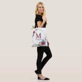 Burgundy Rose Wreath Custom Monogram & Name Tasche (Am Model)