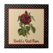 Burgundy-Rose zur besten Mama der Welt auf Black H Fliese (Vorderseite)