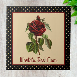 Burgundy-Rose zur besten Mama der Welt auf Black H Fliese