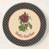 Burgundy-Rose zur besten Mama der Welt auf Black H Getränkeuntersetzer (Vorne)