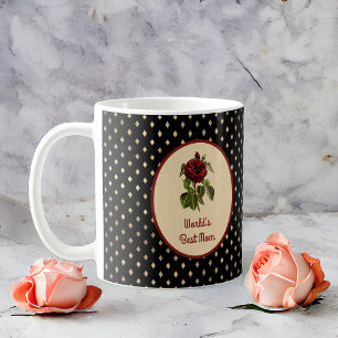 Burgundy-Rose zur besten Mama der Welt auf Black H Kaffeetasse