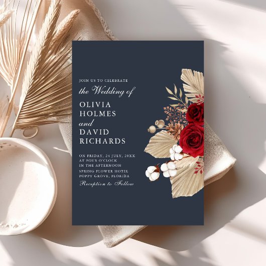 Burgundy Rose zur Einladung zur Hochzeit in Midnig