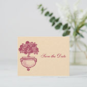 Burgundy Rosebush Save the Date auf Cream Postcard Ankündigungspostkarte (Stehend Vorderseite)