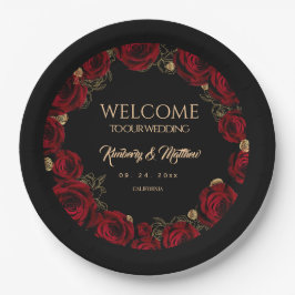 Burgundy Roses Boho Wedding Pappteller