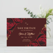  Burgundy Roses Floral Marsala Wedding Save The Date (Stehend Vorderseite)