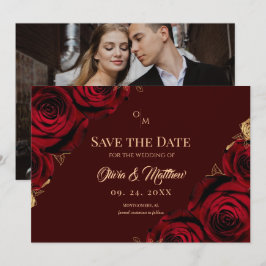 Burgundy Roses Floral Marsala Wedding Save The Date