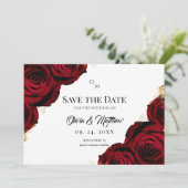  Burgundy Roses Floral Rustic Wedding Save The Date (Stehend Vorderseite)