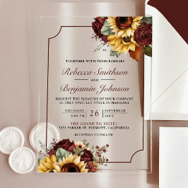 Burgundy Roses Sunflowers Wedding Acryleinladungen