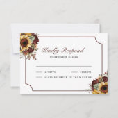Burgundy Roses Sunflowers Wedding RSVP Karte (Vorderseite)