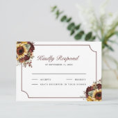 Burgundy Roses Sunflowers Wedding RSVP Karte (Stehend Vorderseite)