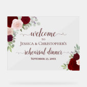 Burgundy Roses Wedding Rehearsal Dinner Welcome Acrylschild (Vorderseite)