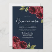Burgundy Rot & Navy Blumenschlamm Quinceanera 15. Einladung (Vorderseite)