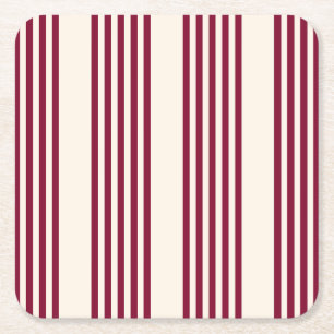 Burgundy rot und beige 5 Streifen Muster Rechteckiger Pappuntersetzer