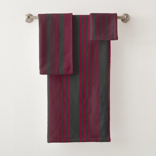 Burgundy Rot und Holzkohle 5 Streifen Muster Badhandtuch Set (Insitu)