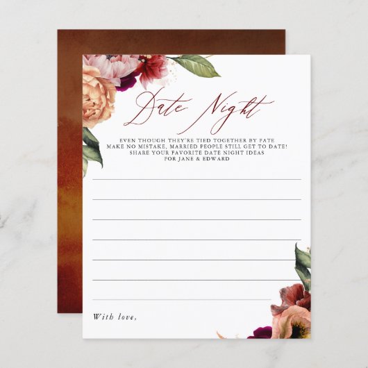 Burgundy Rot und Orange Floral Date Night Ideas (Vorne/Hinten)