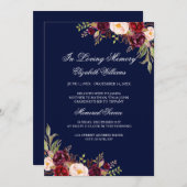 Burgundy Rote Navy-Flora-Gedenkdienst Einladung (Vorne/Hinten)