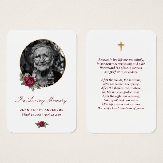 Burgundy Rote Rose Gold Floral Memories Cards (Vorne & Hinten)