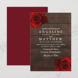 Burgundy Rote Rose Rustic Wood Wedding Einladung