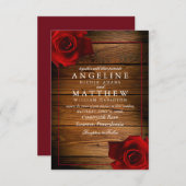 Burgundy Rote Rose Rustic Wood Wedding Einladung (Vorne/Hinten)