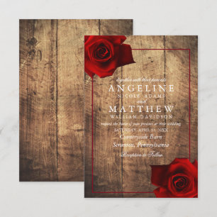 Burgundy Rote Rose Rustic Wood Wedding Einladung