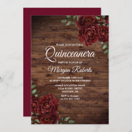 Burgundy Rote Rose Rustikaler Wald Quinceanera Ein Einladung