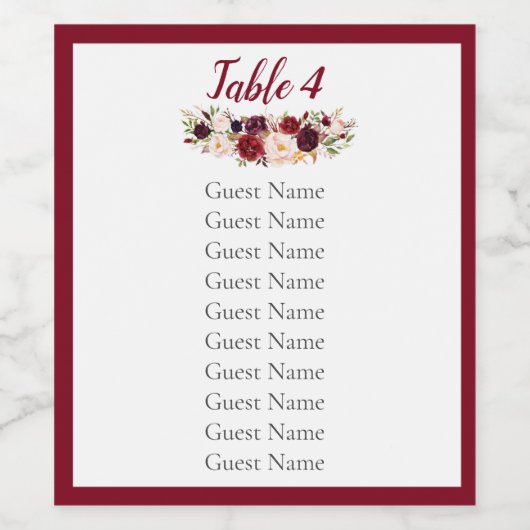 Burgundy Rote Rose Wedding Wine Bottle Label Weinetikett (Einzelnes Label)