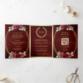 Burgundy-Rote Rosen alle in einem QR-Code Hochzeit Dreifach Gefaltete Einladung (Innenseite)