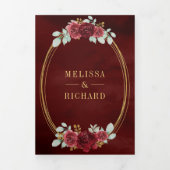 Burgundy-Rote Rosen alle in einem QR-Code Hochzeit Dreifach Gefaltete Einladung (Cover)