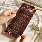 Burgundy Rote Rosen Rustic Wood Wedding Menu Menükarte