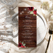 Burgundy Rote Rosen Rustic Wood Wedding Menu Menükarte
