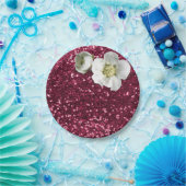 Burgundy Ruby Floral White Jasmine Glitzer Pappteller (Party)