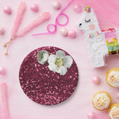 Burgundy Ruby Floral White Jasmine Glitzer Pappteller (Party)