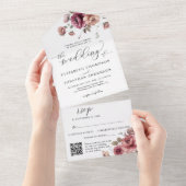 Burgundy Russet Floral Wedding Details QR UAWG All In One Einladung (Abreißen)