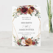 Burgundy Rust Blush Bloral Gold Hochzeitsprogramm Programm (Vorderseite)