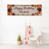 Burgundy Rust Orange Floral Happy Birthday Banner (Insitu)