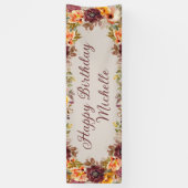 Burgundy Rust Orange Floral Happy Birthday Banner (Vertikal)