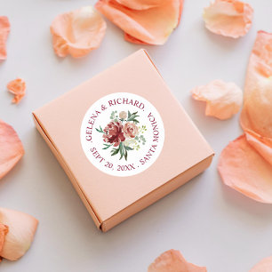 Burgundy Rust Watercolor Floral Bouquet Wedding Runder Aufkleber