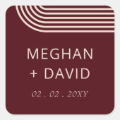 Burgundy Rustic Boho Arched Modern Wedding Quadratischer Aufkleber (Vorderseite)