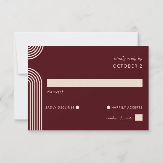 Burgundy Rustic Boho Arched Modern Wedding RSVP Karte (Vorderseite)