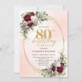 Burgundy Rustic Boho Floral 80th Birthday Invite Einladung (Vorderseite)
