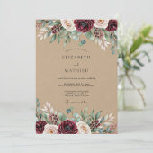 Burgundy Rustic Botanical Wedding Einladung (Stehend Vorderseite)