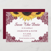 Burgundy Rustic Chic Sonnenblumen Hochzeit Save The Date (Vorne/Hinten)